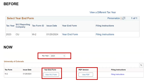 Comparison of the old and new W2 user interface