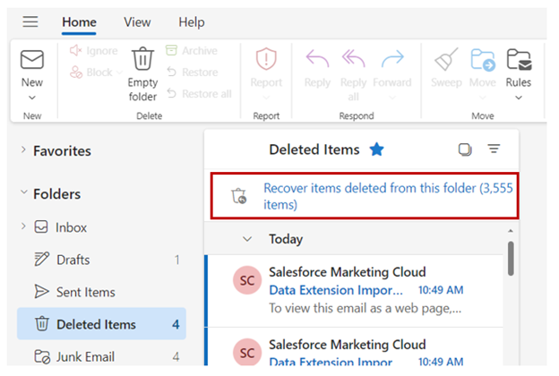 Screenshot of Outlook restore steps