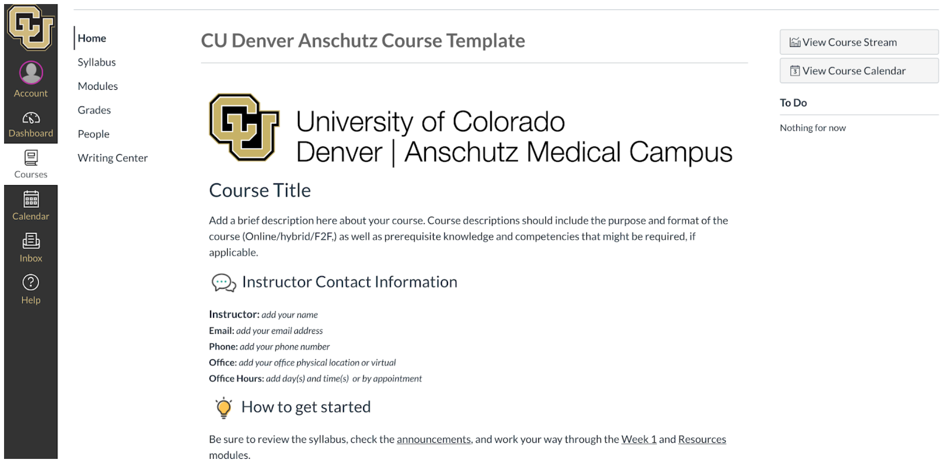 Using the CU Denver Anschutz Online Course Template University of