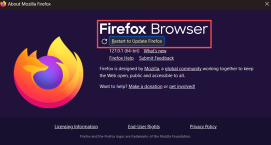 Relaunching Firefox to apply update