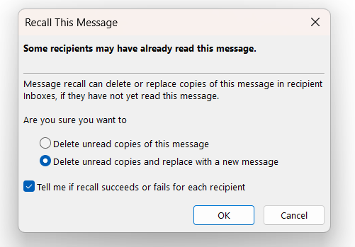 Deleting unread copies and replacing with new message option in Outlook