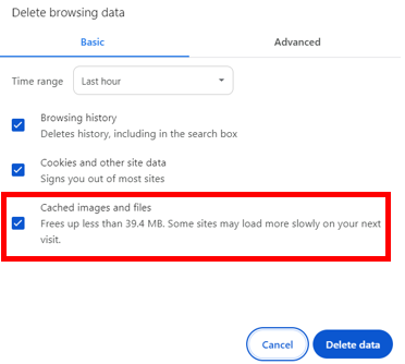 Cached images and files in Chrome and Edge clearing option