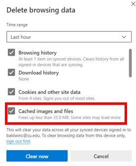 Cached images and files in Chrome and Edge clearing option