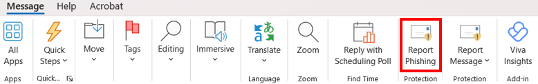 Report phishing function in Outlook