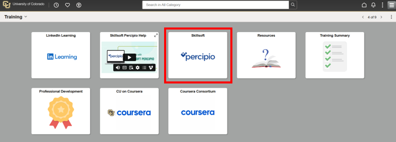 Skillsoft Percipio tile in CU Employee Portal