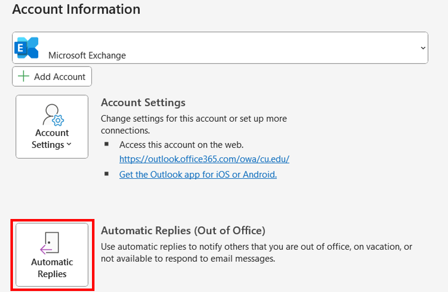 Setting up out of office replies in Outlook