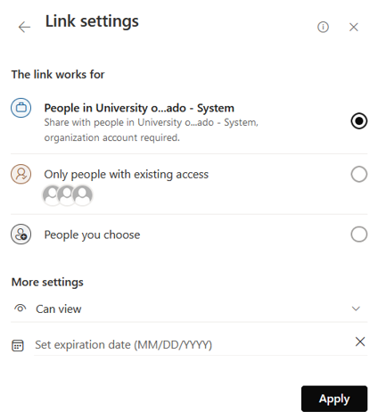 Link settings in Microsoft 365