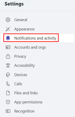 Notifications and activity tab in Teams