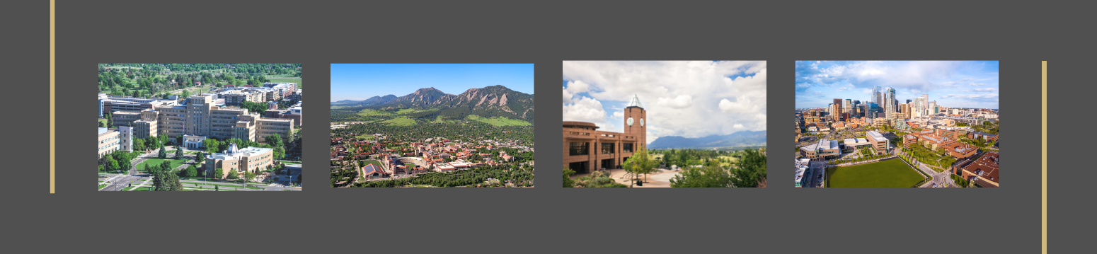 pictures of the 4 CU campuses, outlined by gold lines and black background