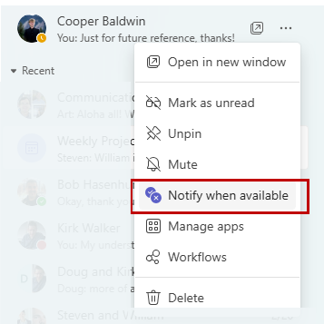 Turning off notifications in Teams