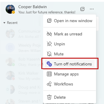 Turning off notifications in Teams