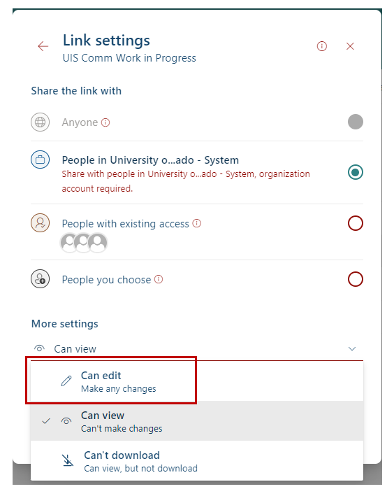 SharePoint document library share settings