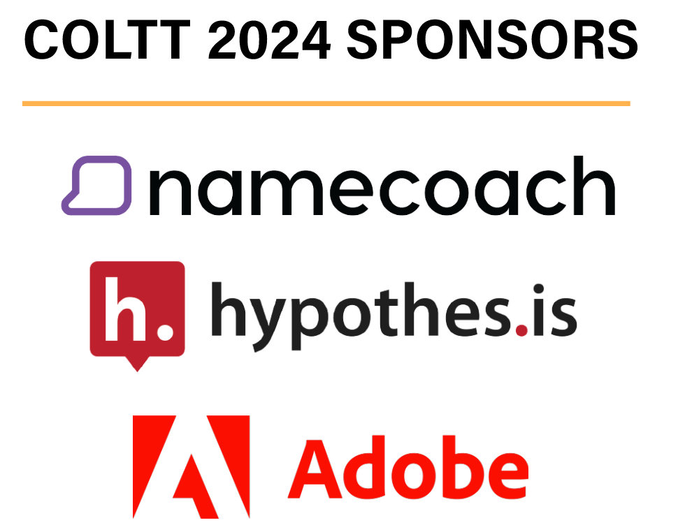 COLTT 2024 Sponsors, Namecoach, Hypothesis, Adobe