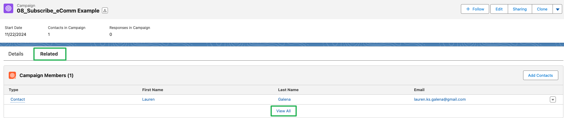 Click on Related and View All Campaign Members.