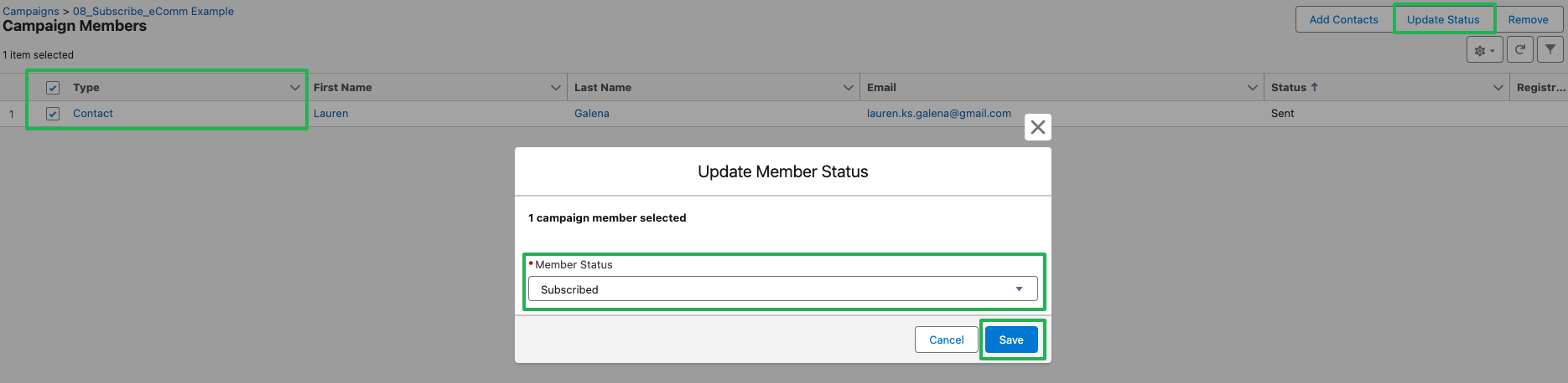 Select the contacts, click on Update Status, update Member Status to Subscribed, click Save.