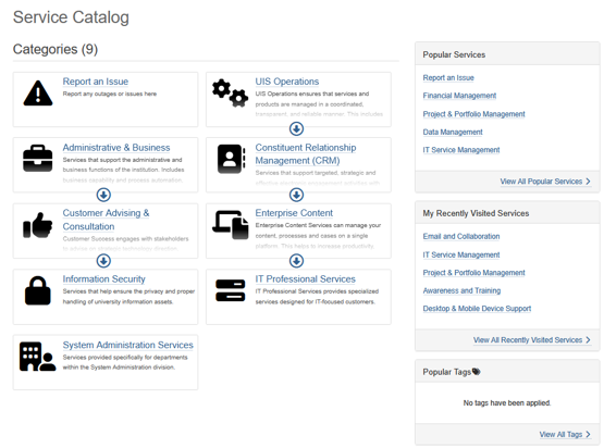 Service Catalog Page - UIS Self-Service Portal, TDX