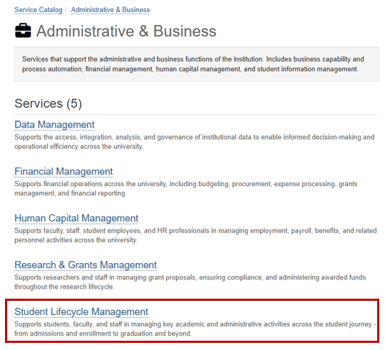 Student Lifecycle Management Service Category Option - UIS Self-Service Portal, TDX