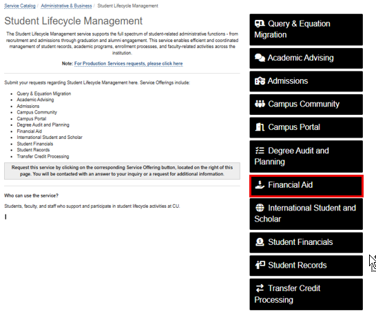 Financial Aid Service Offering - UIS Self-Service Portal