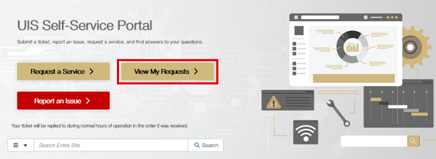 View My Requests Button, UIS Homepage - CU Self-Service Portal, TDX